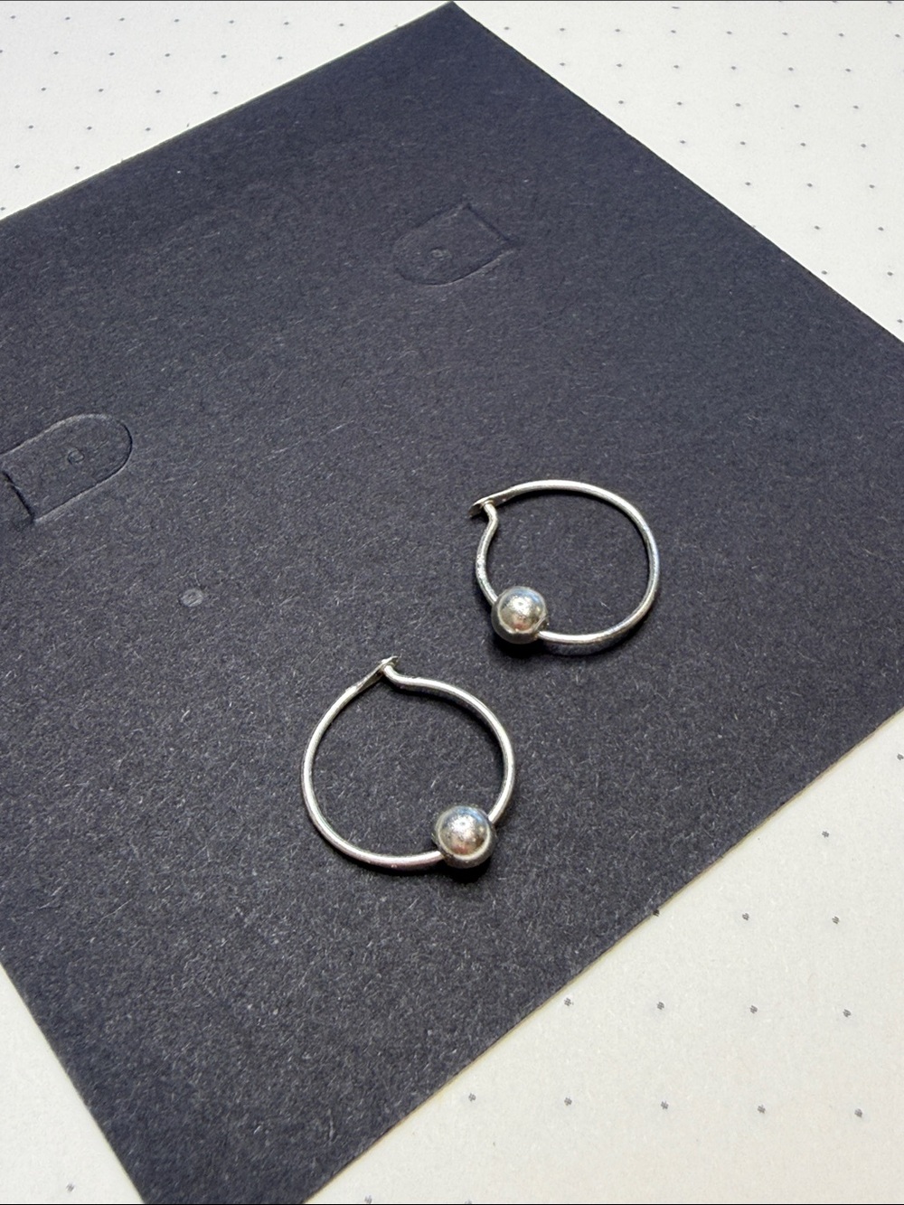 Sterling Silver Hoop Earrings with Bead Accent - Silver